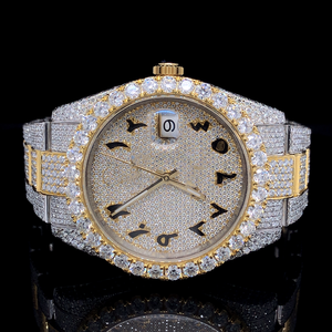 Reloj de Hombre con Diamante Moissanite VVS, 41 mm, Chapado en Oro Blanco, Esfera de Acero Inoxidable, Ancho de Correa de 20 mm, Totalmente Engastado, Cuarzo, Moda Deportiva - Product Image 1