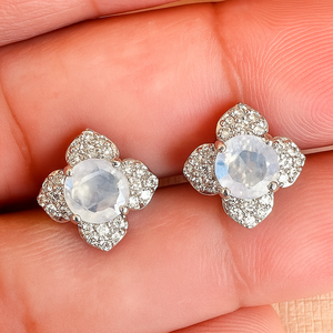 Pendientes de Plata de Ley al por Mayor con Halo de Circonitas Cúbicas y Piedra Lunar Arcoíris, Chapados en Rodio, para Bodas, Fiestas, Compromisos, Regalos, Joyería - Product Image 4