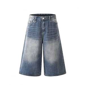 Short en jean vintage délavé à l'acide avec strass pour hommes, streetwear style hip hop baggy et droit pour l'été - Product Image 5