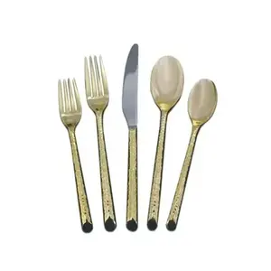 Premium Stainless Steel Gold PVD Coated Cutlery Set Mirror Polished Spoon <b>Knife</b> <b>Fork</b> Wedding Flatware Set Of 5 From India - Product Image 1