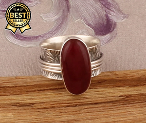 Anillo giratorio texturizado tallado de plata de ley 925 hecho a mano con piedras preciosas de boda, Spinner de pulgar diseñado por Cristo - Product Image 1