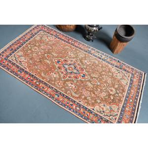 Alfombra turca Vintage clásica marrón Beige 3,3X6,5 pies diseño de retazos hecho a mano Material de lana látex forma Rectangular para cabecera - Product Image 4