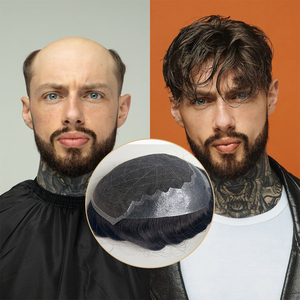 Prothèse capillaire texturée en cheveux humains 2026 pour hommes, système capillaire, perruque en dentelle, brun foncé <span class=keywords><strong>ondulé</strong></span> 1b pour hommes - Product Image 1