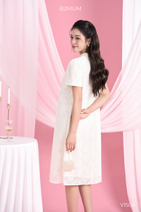 Robe de soirée de maternité B2 MUM V1504 en dentelle douce, manches courtes, col en V, strass, respirante, écologique, 2 couches, coupe trapèze - Product Image 6