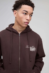 Oversized Distressed Embroidered Patch <b>Zip</b> <b>up</b> <b>Hoodie</b> Custom Heavyweight <b>Vintage</b> Patch <b>Hoodie</b> for Men's - Product Image 2