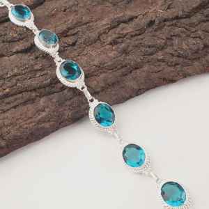 Apatite Gemstone <b>Tennis</b> Bracelet 925 Sterling Silver Handmade Luxury Charm Glowing GIA Certified Birthday Gift for Mom Womens - Product Image 5