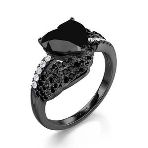 Jeulia Rose Gold Plated Sterling Silver <b>Black</b> Heart Wings Promise <b>Ring</b> - Product Image 3
