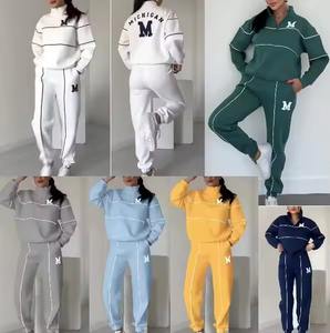 Conjunto de dos piezas informal personalizable cómodo de Invierno para mujer, pantalones para correr con cuello de tortuga, sudadera con cremallera alta - Product Image 1