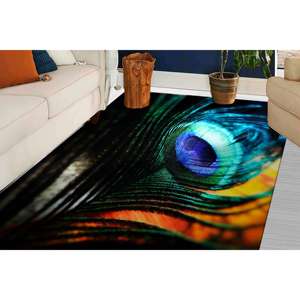 Alfombra con Estampado de Plumas de Pavo Real: Toque Vibrante para Espacios Modernos, con Pelo Suave - Product Image 2