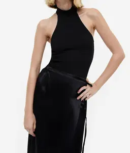 काले रंग उच्च गर्दन डिजाइन गर्मियों में फैशन उच्च गुणवत्ता आकस्मिक सेक्सी खाली महिलाओं टैंक टॉप