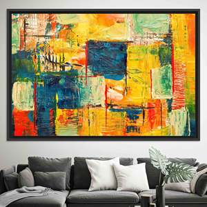 Impresión moderna en lienzo: arte abstracto de pared en rojo, azul marino y amarillo, lienzo con marco negro - Product Image 1