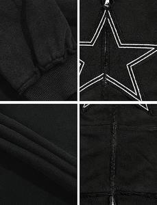 Sudadera con capucha corta para hombre, de algodón grueso, con cremallera completa, doble cremallera, estilo urbano, estampado en relieve y detalles bordados - Product Image 5