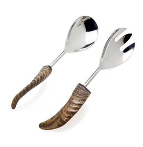 Cuillère et fourchette coréennes personnalisées en acier inoxydable Design en bambou Poignée en céramique grise Couverts à salade décoratifs en métal - Product Image 6