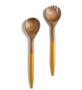 Suministro de fábrica, servidores de ensalada de madera, tenedor y cuchara para ensalada con mango de color, accesorios de cocina, servidor de ensalada al precio más barato - Product Image 1