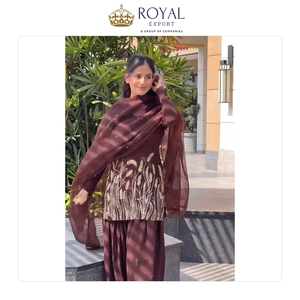 Vendedor de Renombre que Ofrece Trajes Salwar Farsi de Alta Calidad en Tela Falsa Georgette con Dupatta de Seda Organza - Product Image 6