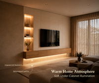Meuble mural TV flottant minimaliste moderne KEJIA avec éclairage LED, finition bois