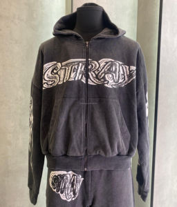 Ensemble sweat à capuche et pantalon de survêtement en molleton 500 g/m² avec lavage acide personnalisé OEM 2024, broderie, taille plus pour homme, hiver, 100 % coton - Product Image 5