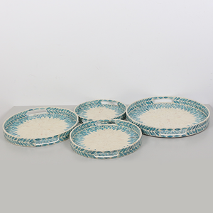 Bandeja de Servicio Redonda de Nácar Hecha a Mano con Ratán, Borde Bajo, Diseño Azul, Venta al por Mayor para Cocina y Mesa de Comedor - Product Image 6