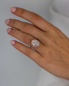 Anillo de compromiso de Halo blanco de corte ovalado de 11x7mm, banda pavimentada de oro rosa, anillo elegante de aniversario de Boda nupcial - Product Image 2