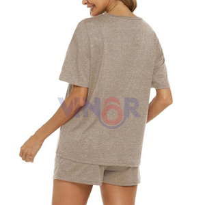 Ensemble haut à manches courtes pour femmes Ensemble deux pièces été 100% coton Vêtements pour femmes Ensembles pour femmes Col V Ensemble court surdimensionné - Product Image 4