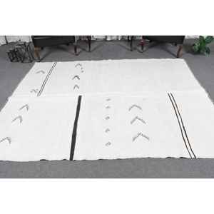 Alfombra Turca Vintage Kilim de 6.46x8.7 pies (197x264 cm), Alfombra de Lana Ikat Blanca - Product Image 2