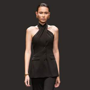 Blazers pour femmes de haute qualité DARA TWISTED HALTERNECK TOP décolleté croisé rayonne Spandex tissé tissu femmes vêtements élégant - Product Image 1