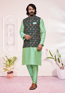 2024 meilleure qualité hommes soie Kurta pyjama imprimé veste indien pakistanais vêtements pour mariage tenue décontracté prêt à l'exportation - Product Image 2