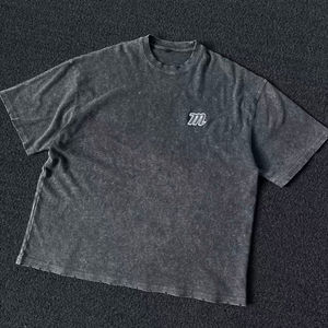 Camisetas de Hombre con Lavado Ácido Personalizadas a la Moda, Camiseta Extra Grande con Efecto Desgastado, 100% Algodón, Cuello Redondo Suave, Estampado de Silicona, Ropa Urbana - Product Image 1