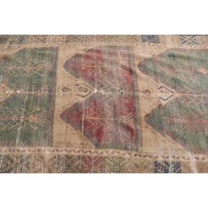 4.5x12.4 ft Vintage Turkish <b>Runner</b> Rug Red <b>Green</b> Ombr Wool Patchwork Rug with Eco-Friendly Latex Backing Medium Pile - Product Image 3