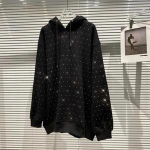 Pull-over à capuche XL personnalisé pour hommes Sweat-shirt en molleton de coton brodé de luxe Streetwear Sparkly Bling Diamond Rhinestone XS - Product Image 3