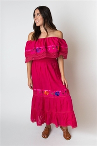 Precio más bajo mujeres sin tirantes elegante vestido de mujer tela de algodón fuera del hombro elegante bordado Sexy tobillo longitud Maxi vestido - Product Image 5