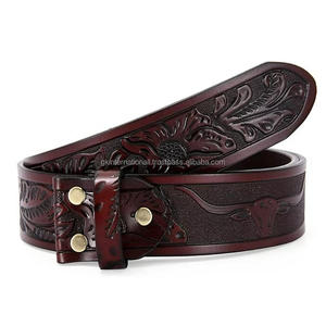 Cinturón de herramientas de cuero occidental en relieve con diseño de toro tallado a mano para cinturón de vaquero Premium de tamaños personalizados unisex a precio al por mayor - Product Image 4