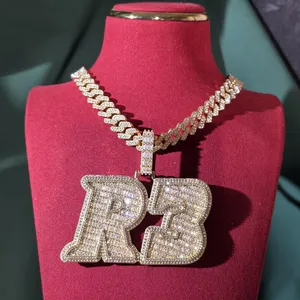 Mens 925 <b>Silver</b> Moissanite Letter Pendant Custom <b>Initial</b> Alphabet Charm Iced Pave Statement <b>Necklace</b> White Gold Finish - Product Image 2