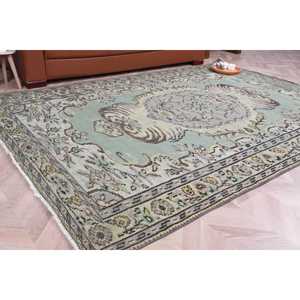 Tapis turc vintage, tapis de 5,8 x 8,8 pieds, tapis en laine vert brun avec motifs de plantes et d'arbres - Product Image 1