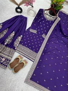 Dernier Designer Heavy Chinon Soie Broderie Séquence Travail Salwar Costume Par Fab Zone - Product Image 2