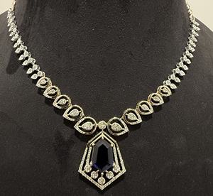 Conjunto de collar de piedra azul de diamante natural real 14K 18K oro sólido incluye pendientes joyería de moda para mujer - Product Image 1