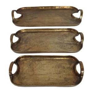 Ensemble de plateaux en laiton martelé de luxe |   Plateau de service décoratif en or |   Décoration d'accent pour la maison et centre de table de mariage en gros - Product Image 2