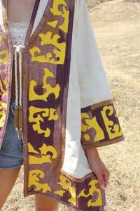 Kimono vintage en coton naturel, brodé à la main, avec franges, à nouer devant, sexy, grande taille, motif géométrique, coupe trapèze, respirant pour l'été - Product Image 4