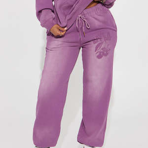 Conjunto Deportivo de Otoño para Mujer Talla Grande, Sudadera con Capucha y Pantalones Deportivos de Algodón Grueso Estampado, Corte Regular, Color Sólido - Product Image 3