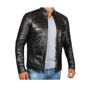 Vestes pour hommes en cuir véritable noir de jais brillant dans des tailles personnalisées disponibles à la vente à des prix abordables vente en gros confortable - Product Image 5