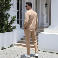 Özel Yazlık Günlük Kıyafetler Uzun Kollu Düğmeli Gömlek Bol Pantolon 2 Parça Takım Nefes Alabilen Hızlı Kuruyan Yoga Cepli Erkek