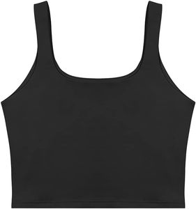 Women's Seamless <b>Sleeveless</b> Cropped Tank <b>Top</b> Basic Yoga Crop with Double Lining Square Neck Blouse & Shirt For Gym Wear - Product Image 1