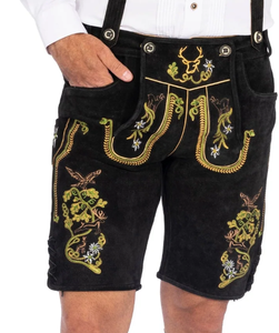 Pantalon bavarois allemand de vache fendu conçu sur mesure pour hommes Short décontracté en tissu noir Oktoberfest Lederhosen taille moyenne - Product Image 4