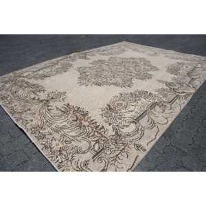 Turkish Vintage Rug 6.2x8.9 ft, <b>Brown</b> Animal Print <b>Wool</b> Rug - Product Image 3
