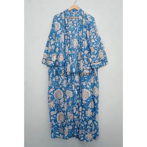 Kimono de algodón para mujer con estampado floral de la mejor calidad, kimono abierto por delante, ropa de dormir con cintura elástica, para verano, primavera, playa y piscina. - Product Image 1