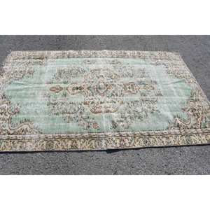 Tapis Vintage Classique en Laine 4.9X8.2 pieds Vert Beige Patchwork Design pour Entrée Rectangle Abstrait Motif Grande Surface Latex - Product Image 3