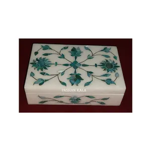 Rectangular Shape And Traditional Looking With Showcase Decoration Handmade White Marble Mother Of Pearl Inlay Jewelry Boxes