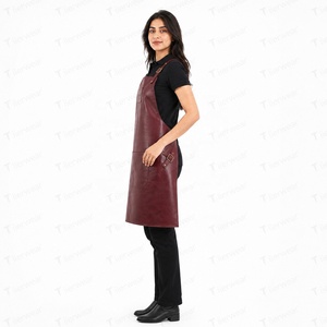 Delantal de Cuero para Mujer, Diseño Bicolor Marrón, Impresión Digital Tejida, Manga Corta, Cierre de Broches, Uniforme para Camareros de Restaurante y Bar - Product Image 3