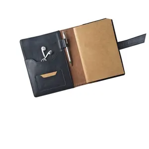 New Custom Logo Black Color Genuine Leather Diary Cover with Embossing Logo