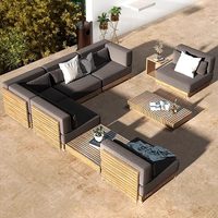 Ensemble de canapés modulaires en teck pour l'extérieur, résistant aux UV et aux intempéries, de luxe, en forme de L, pour jardin, OEM ODM
